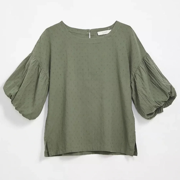 LOFT Anne  Taylor 100% Cotton Oversized Sage Green Balloon Sleeve Blouse Size S - Picture 1 of 16